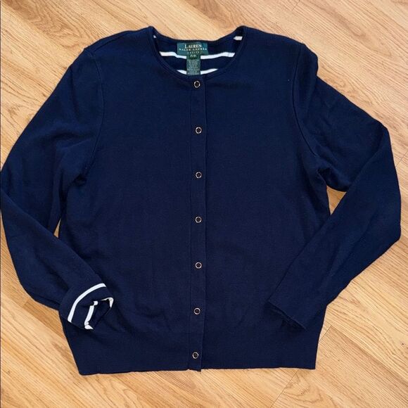 Lauren Ralph Lauren Sweaters - Lauren Ralph Lauren Navy Blue Cardigan Sweater Petite P Small Cotton